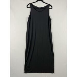 Eileen Fisher Jersey Tank Midi Dress Womens Large Black Scoop Neck Stretchy
